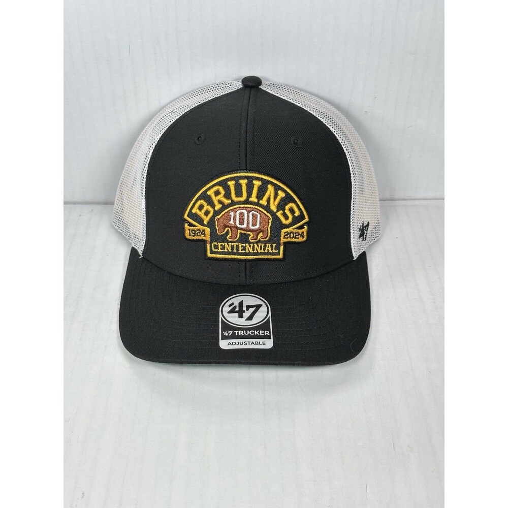 Boston Bruins 47 Brand Black Trucker Adjustable Snapback Centennial 100th Hat